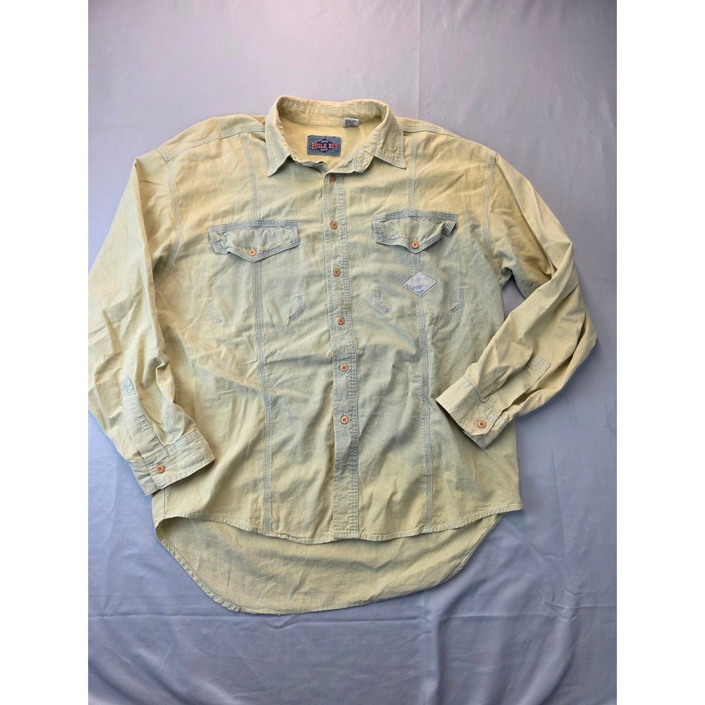 Vintage Bugle Boy Mens Large Long Sleeve Button Down Shirt Yellow Acid Wash 90s